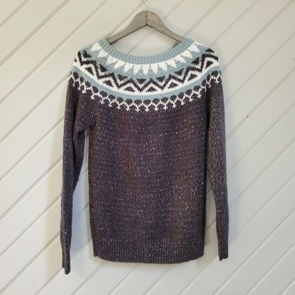 ❗gone❗Loft Nordic Sparkle Fair Isle CREW Neck Sweater - Picture 6 of 7